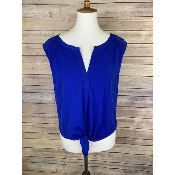 American Eagle Womens Small Tie Front Blouse Blue Popover Style Sleeveless - Picture 1 of 8